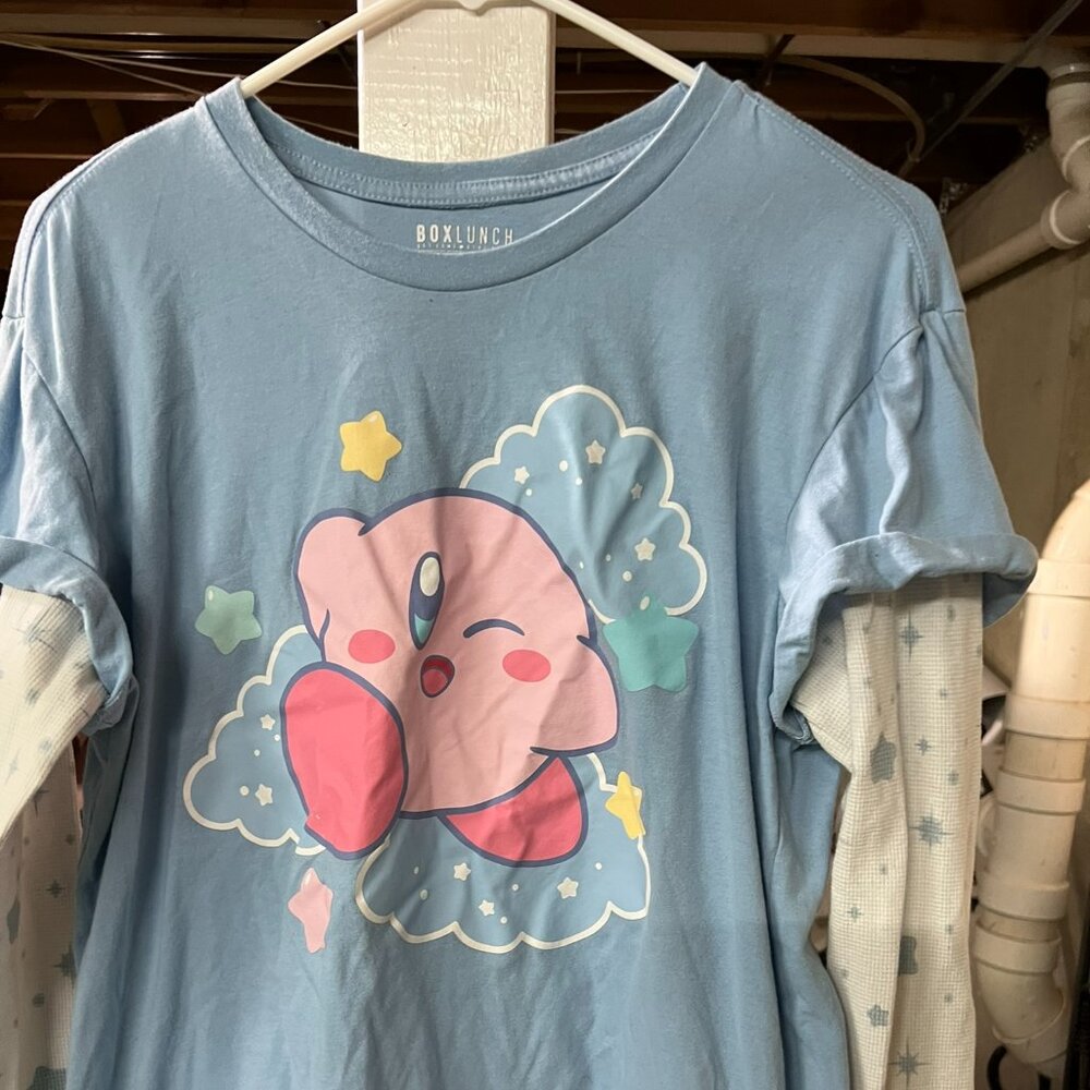Kirby Long Sleeve Shirt - Size Large - Adorable & Playful Nintendo Style